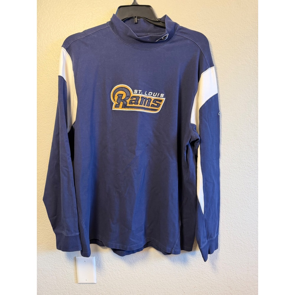 Vintage Reebok St Louis Rams Mock Neck Long Sleeve Shirt Navy Blue XL NFL